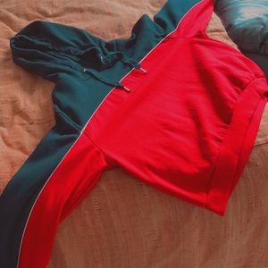 black and red cozy crop top sweatshirt